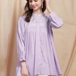 Fashor Purple Embroidered A Line Short Kurti-image-65