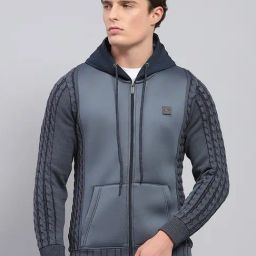 Monte Carlo Grey Regular Fit Self Pattern Hooded Sweatshirt-picture-9