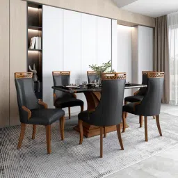 Durian Cardinal Grey Marble 6 Seater Dining Set-picture-37