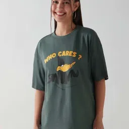 Bewakoof Green Print Cotton Relaxed Fit T-Shirt-image-51