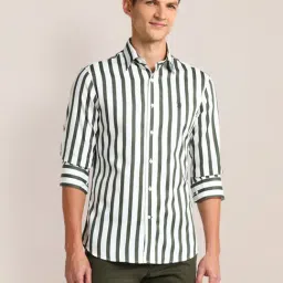 U.S. Polo Assn. Green Cotton Slim Fit Striped Shirt-picture-40