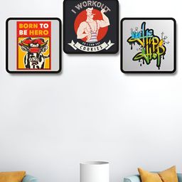 SAF Red & Yellow3 Piece Abstract Wooden Wall Art-picture-1