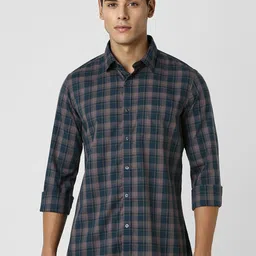 Van Heusen Sport Men Spread Collar Tartan Checked Cotton Slim Fit Casual Shirt-picture-1