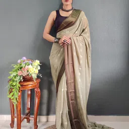 V3 FASHION STUDIO Floral Zari Satin Ready to Wear Jamdani Saree-image-68