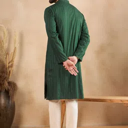 SWAGG INDIA Men Striped Zari Mandarin Collar Straight Kurta image 4