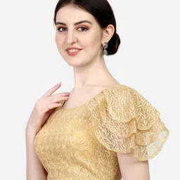 pujia mills Women's Shipali Net Work Ruffle Sleeves Readymade Saree Blouse image 3