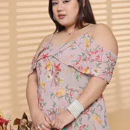 theRebelinme Women Plus Size Floral Printed Layered Georgette A-Line Maxi Dress image 3