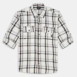 CAVIO Boys Tartan Checks Checked Spread Collar Roll-Up Sleeves Comfort Cotton Shirt-image-92