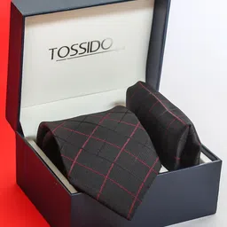 Tossido Men Check Necktie & Pocket Square Accessory Gift Set image 2