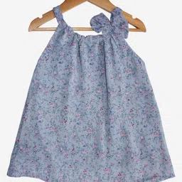 Kiddopanti Sleeveless All Over Floral Print With Bow Applique Halter Neck Strap Top - Light Blue-picture-28