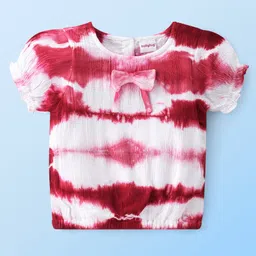 Babyhug Rayon Woven Half Sleeves Top with Tie & Die Pattern-White & Fuchisa-picture-28