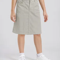 Pine Kids Cotton Woven Mid Calf Solid Coloured Skirt - Beige-picture-25