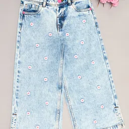 Pantaloons Junior Cotton Floral Embroidered Jeans - Light Blue-picture-18