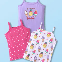 Babyhug 100% Cotton Knit Sleeveless Anti Bacterial Printed Slips Pack of 3 - White Pink & Purple-picture-10