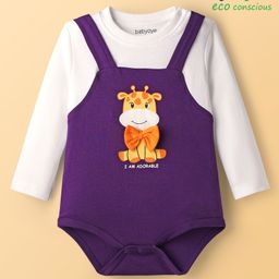 Babyoye 100% Cotton Knit Full Sleeves Onesie with Giraffe Print & Applique Bow - White & Purple-picture-41