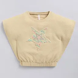 giniekids Knit Half Sleeves Pearls Embellished Star Patch Detailed Crop Top - Beige-picture-38
