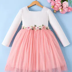 Mark & Mia Full Sleeves Party Dress With Floral Applique - Pink & White-picture-30