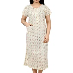 MIAVII CREATION Women Printed Round Neck Midi Nightdress-image-11