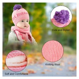 SYGA Knit Warm Beanie Cap and Scarf Set Pink - Diameter 38 cm image 2