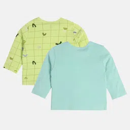 MINI KLUB Cotton Knit Pack Of 2 Full Sleeves Doodle Art & Animal Printed Jhablas - Blue & Green image 3