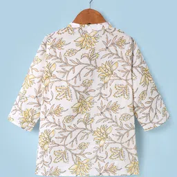 Babyhug Cotton Woven Full Sleeves Kurta Dhoti Set With Floral Print - White & Yellow image 3