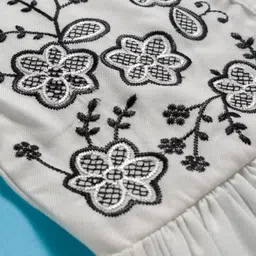 Pine Kids Woven Half Puffed Sleeves Frock Style Top with Floral Embroidery - White image 3