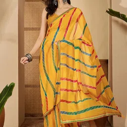 Sangria Yellow Poly Georgette Printed Sarees image 3