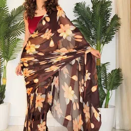 GHAN SALS Floral Printed Saree With Unstitched Blouse image 2