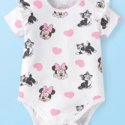 Babyhug Disney Interlock Knit Half Sleeves Onesies with Minnie Mouse Graphics & Frill Detailing Pack of 3 - Pink Blue & White image 4