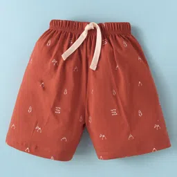 Mini Donuts Sinker Knit Half Sleeves T-Shirt & Shorts Set with Safari Theme Print - Rust Orange image 4