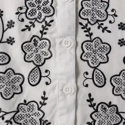 Pine Kids Woven Half Puffed Sleeves Frock Style Top with Floral Embroidery - White image 4