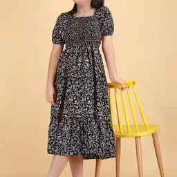 PTVIZE Floral Print Puff Sleeve Crepe A-Line Midi Dress image 2