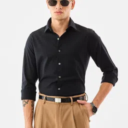Snitch Men Classic Slim Fit Solid Spread Collar Cotton Casual Shirt-picture-36