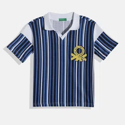 United Colors of Benetton Boys Pure Cotton Striped Polo Collar Brand Logo Applique T-shirt-picture-29