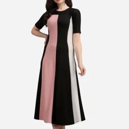 PURVAJA Peach & Black Knitted Color-Block Midi Dress-picture-23