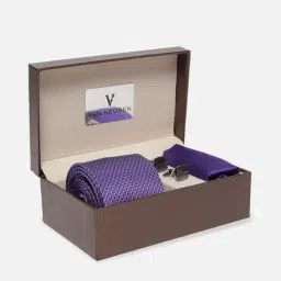 Van Heusen Purple Embroidered Tie, Pocket Square with Cufflink-picture-25