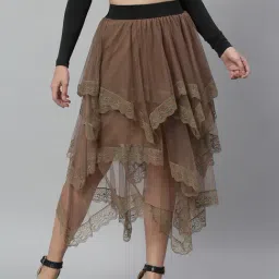 KASSUALLY Brown Self Design Skirt-picture-18