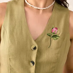 VIRGIO Green Viscose Embroidery Sleeveless Top image 5