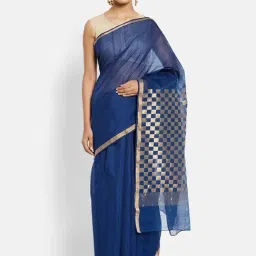 Fabindia Navy Cotton Silk Woven Saree-picture-37