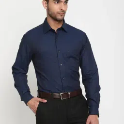 Cantabil Dark Blue Regular Fit Satin Shirt-image-48