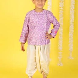 Lil Drama Kids Purple with White Printed Full Sleeves Kurta with Dhoti-picture-20