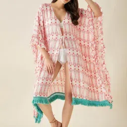 The Kaftan Company White & Pink Printed Resort Coverup-image-71