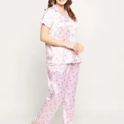 Clovia Pink Printed Shirt & Pyjama Set image 5