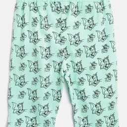 toothless Girls Sea Green & Black Tom & Jerry Print Pure Cotton Regular Fit Capris image 2