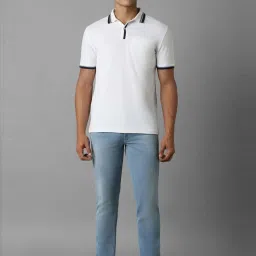 Louis Philippe Sport White Cotton Slim Fit Self Pattern Polo T-Shirt image 5