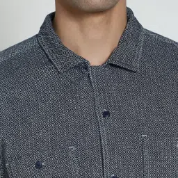 american eagle outfitters American Eagle Navy Cotton Regular Fit Printed Shirt image 5