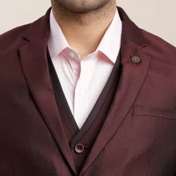 Turtle Maroon Tailored Fit Self Design Three Piece Suit image 5