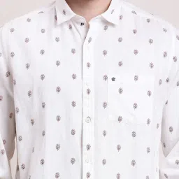 Turtle White Cotton Linen Slim Fit Printed Shirt image 5