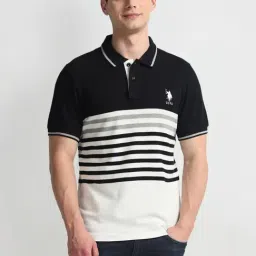U.S. Polo Assn. Black Cotton Slim Fit Striped Polo T-Shirt-picture-11