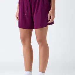 Wunderlove by Westside Plum Solid High-Rise Shorts-image-16